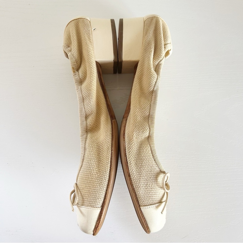 Chanel Low Block Heel Pumps Beige Fabric CC Cap Toe Bow EU 36.5C US 6.5 - Picture 8 of 14